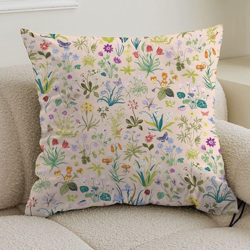 Small Fresh Pastoral Floral Pillow Cover Sofa Living Room Cushion Cover Bedside Square Pillowcase Removable and Washable