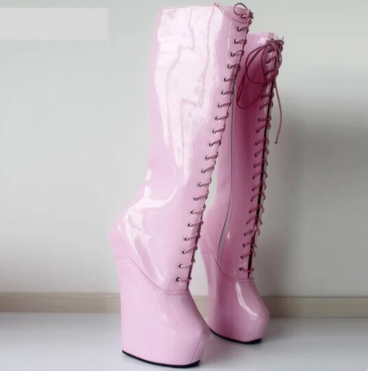 Fashion FHC New Wedges Pony Heelless Knee High Boots,Fetish Dance Shoes,Men Cosplay Botas,20cm,5cm Platform,Purple,Customized Color