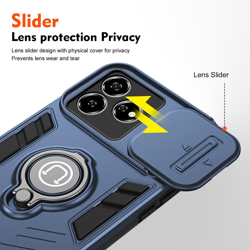 KEYSION Shockproof Armor Case for ZTE Axon 60 Silicone+PC Slide Camera Protection Ring Stand Phone Cover for ZTE Axon 60 Lite
