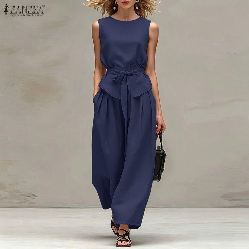 ZANZEA Ärmellose Weste, Oberteile und Hosen für Damen, zweiteiliges Sommer-Set