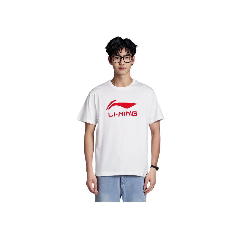 Li Ning Badminton Series Letter Logo Print Quick-Dry Cool Short Sleeve T-Shirt Unisex Tops Standard-White ATSU493-2