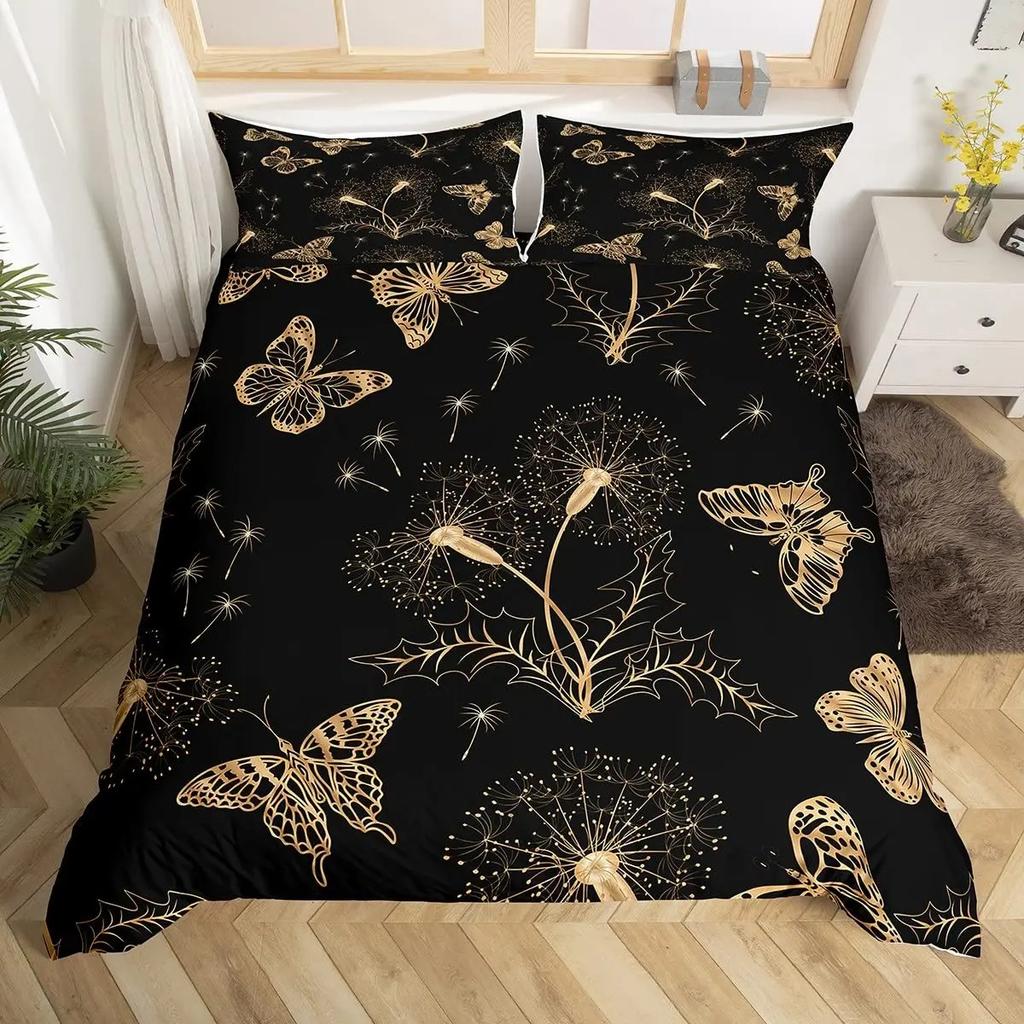 Gold Buterfly Soft Duvet Cover Set Musical Note Beding Set Microfiber Star Warm Comforter Cover Twin Quen for Children Kids Girl Ten Rom Decor