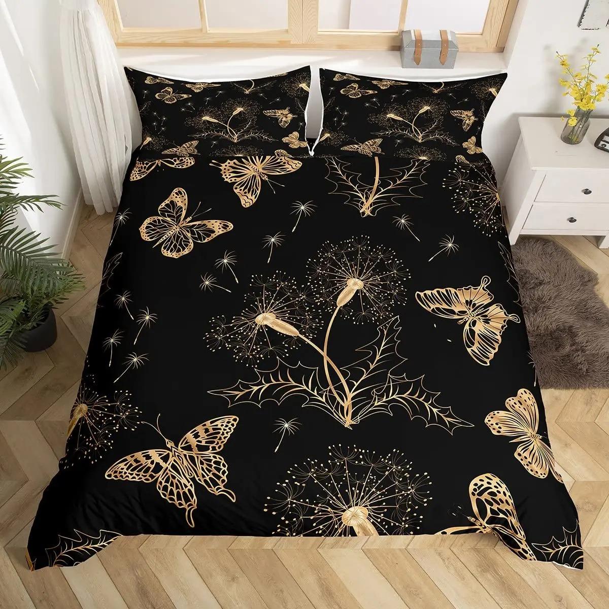 

Gold Butterfly Duvet Cover Set Musical Note Bedding Set Microfiber Star Comforter Cover Twin Queen For Kids Girl Teen Room Decor EU Single(135x200cm)