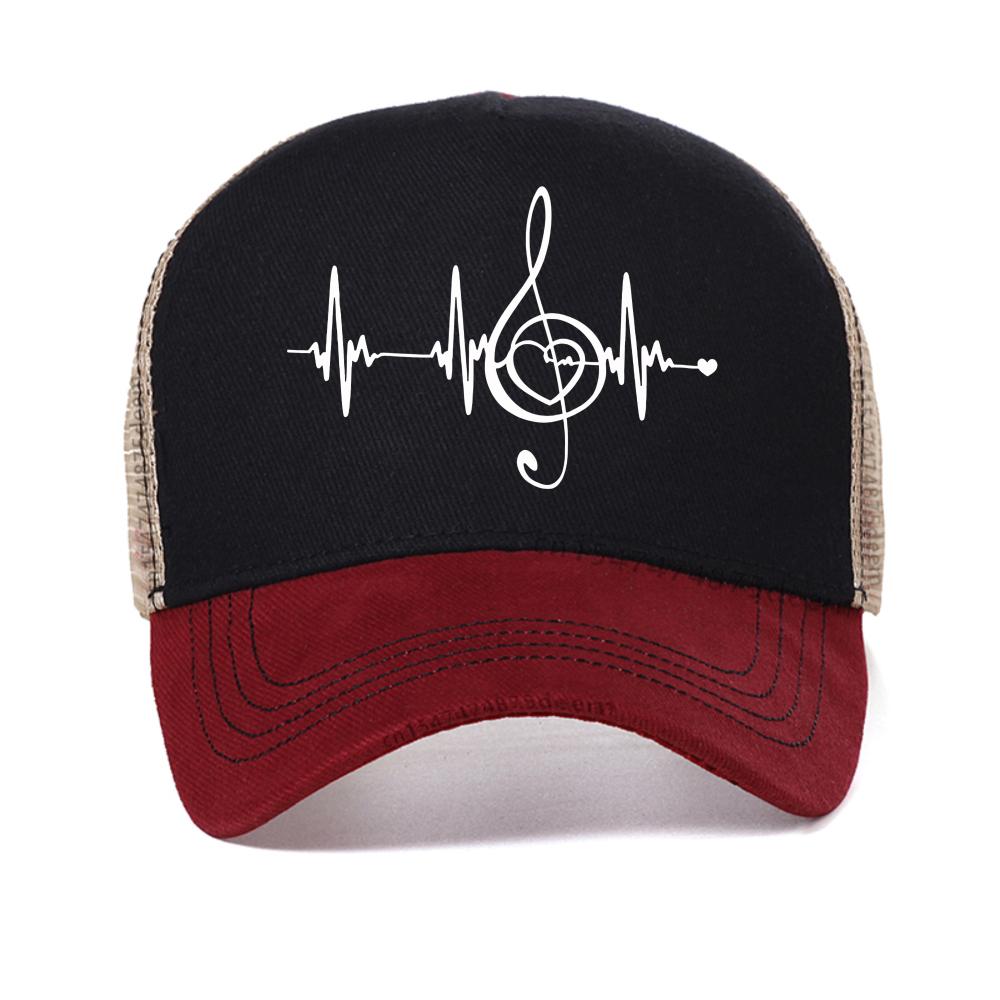 Freedom Outdoors Women's Navy Blue Musical Note & Heartbeat Graphic Print Baseball Cap Breathable Snapback Hat Outdoor Causal Sport Adjustable Trucker Hats Cm
