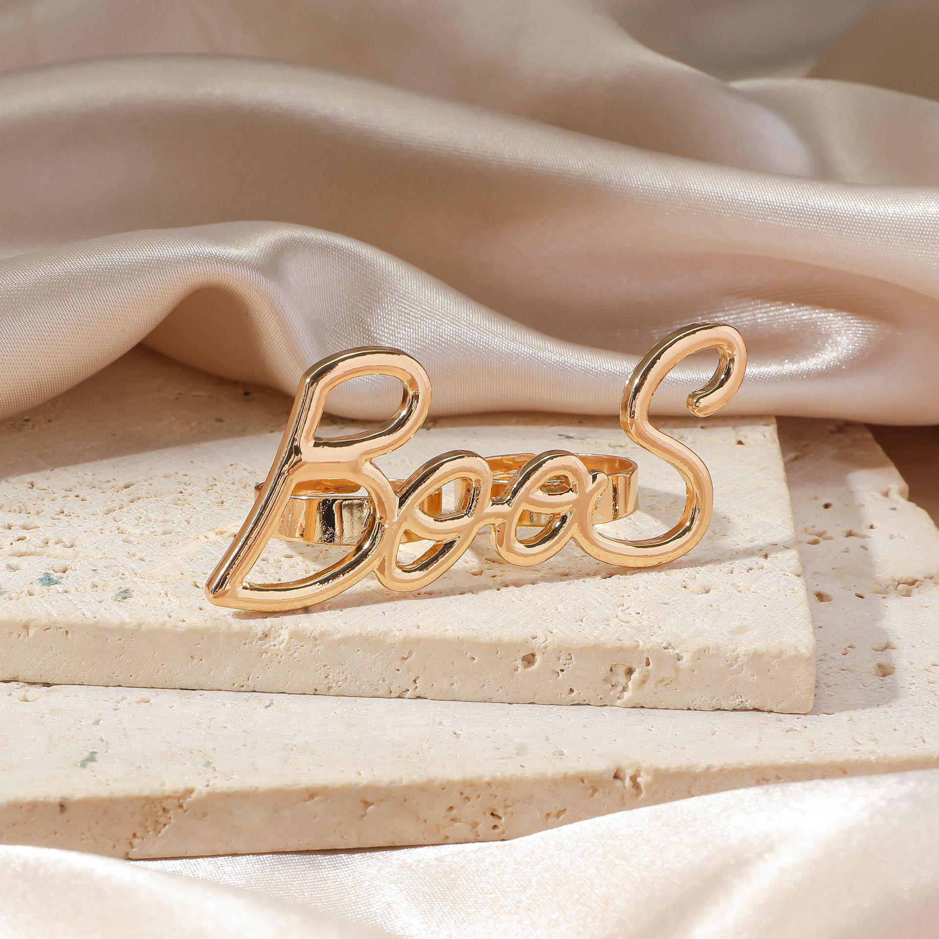 Bold Letter Design Openable Ring Band - European and American Style Fashion Jewelry