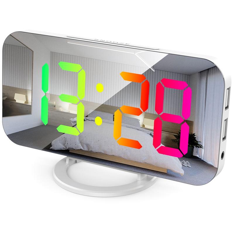 ABGR-Digital Alarm Clock RGB Colorful Large Screen Display Smart Mirror Alarm Clock Date Display For Room Decoration