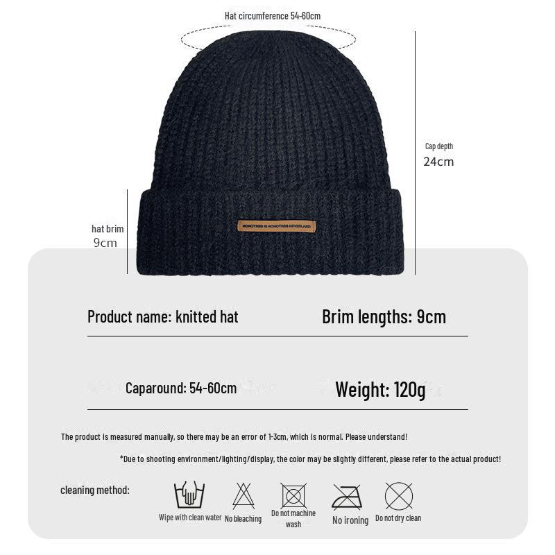 Pălărie de iarnă din tricot din lână pentru femei - confortabilă, stil casual american, se potrivește cu capul mare, fața subțire.