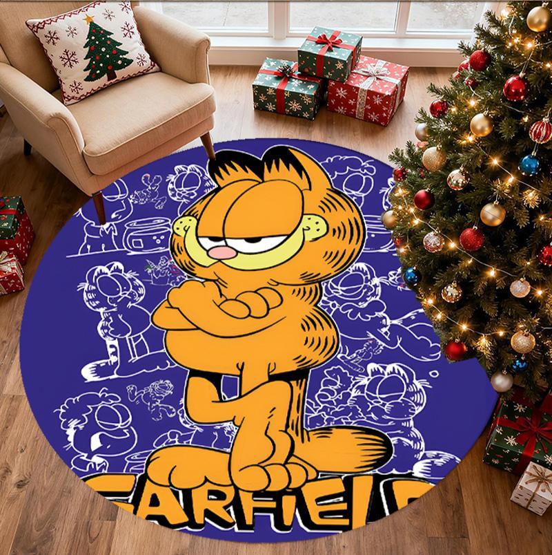 Garfield Desenli Yuvarlak Halı, İç/Dış Mekan Paspası, Piknik, Oyun Odası, Yatak Odası, Ofis, Oturma Odası, Ev Dekorasyonu Halısı, Doğum Günü Hediyesi