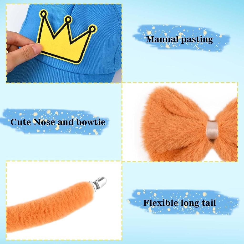 Kavoc 5 Pcs Blue Dog Costume Set Including Blue BaseCap Brown Dog Nose Bow Tie and Tail for Halloween Christmas Fancy Dress Up Supplies (S)