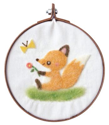 Kit de Lã Hamanaka Moldura Feita à Mão Kit de Bordado de Lã Decorativo - Raposa e Borboleta H441-567