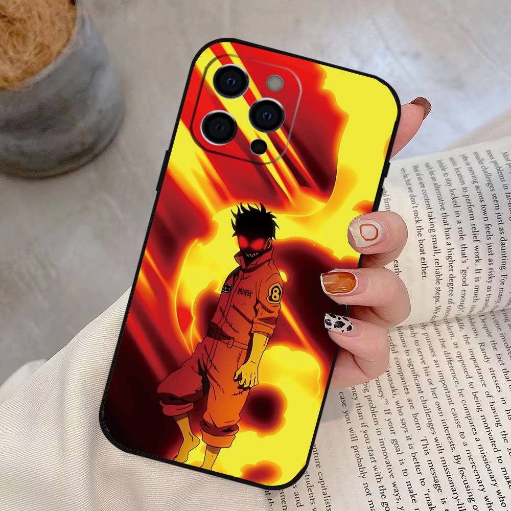 

Fire Force Shinra Kusakabe Phone Case For iPhone 17,16,15,14,13,12,11 Plus,Pro Max,XS,Soft Silicone Black Cover iPhone16Plus