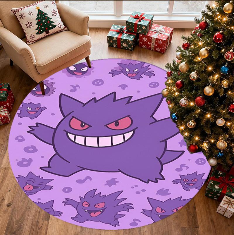 Gengar Pattern Round Rug, Indoor/Outdoor Mat, for Picnic, Gameroom, Bedroom, Office, Living Room, Home Decor Carpet, Birthday Gift
