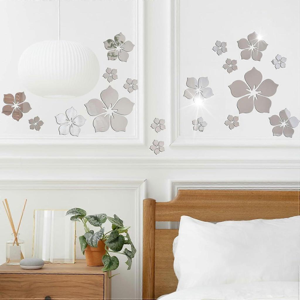 18 Pieces Mirror Wall Stickers, Acrylic Silver Decorative Stickers for Home Decor