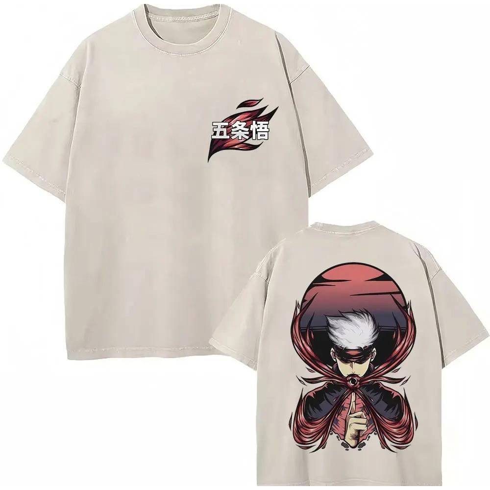 

Jujutsu Kaisen Сатору Годжо Двусторонняя футболка с принтом, Винтажная стираная оверсайз футболка, Унисекс Аниме уличная одежда, Мягкий повседневный топ 4XL