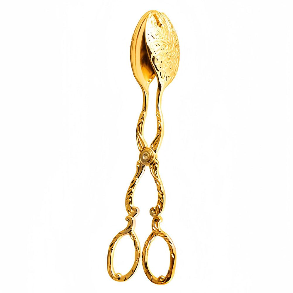 Vintage Bread Tongs Salad Cake Buffet Clip Kitchen Utensil (Spoon Fork Gold)