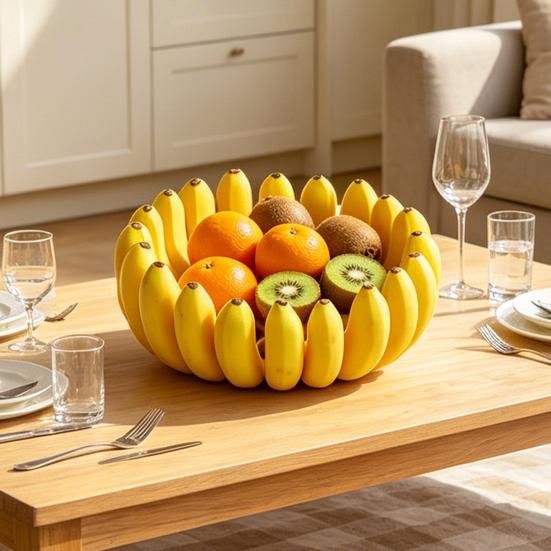 3D Printed Banana Shape Fruit Bowl Funny Decorative Fruit Plate Desktop Key Bowl for Home Kitchen Dining Room Decor