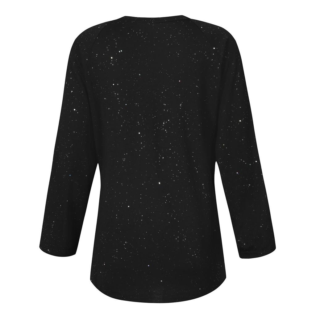 Damski raglanowy rękaw, luźny, duży rozmiar, swobodny top z cekinami