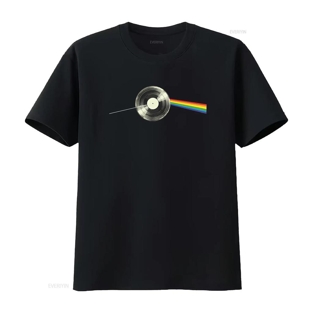 Mens Quality Cotton T Shirt Dark Side Of The Vinyl Moon Lp Record Music Rainbow Print Graphic