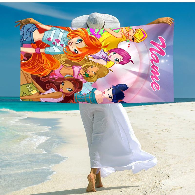 Personalized customized proof beach towel with Winx Club pattern - soft, absorbent,quick-drying,perfect swimming,camping&bathing