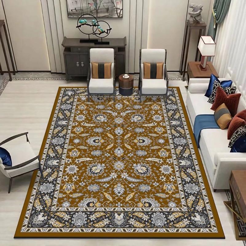 Vintage Euro American Foldable Carpet Thickened Washed Cotton Backing Ethnic Style Area Rug for Living Room Bedroom Home Decor