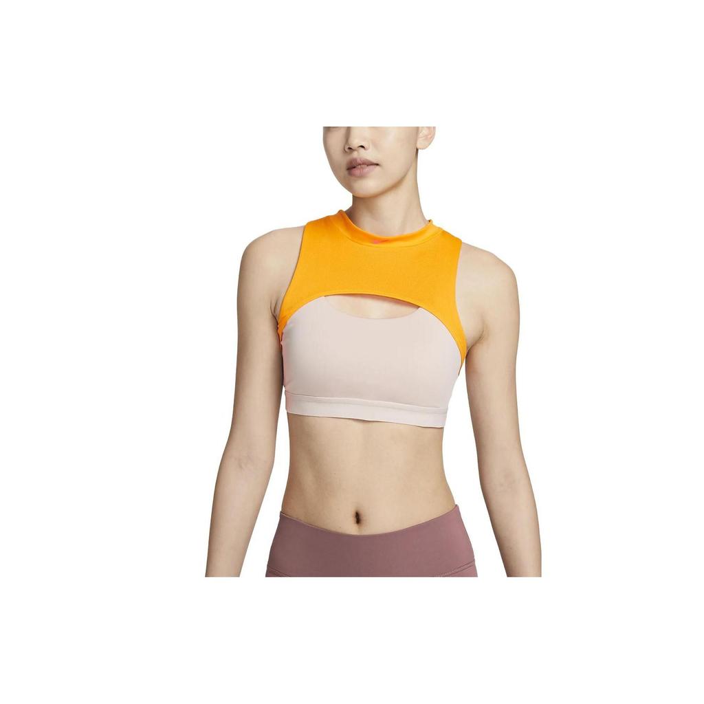 Nike Indy Mini Mock-Neck Color Block Logo Light Support Sports Bra Women Underwear Fossil-Lime DV9871-292