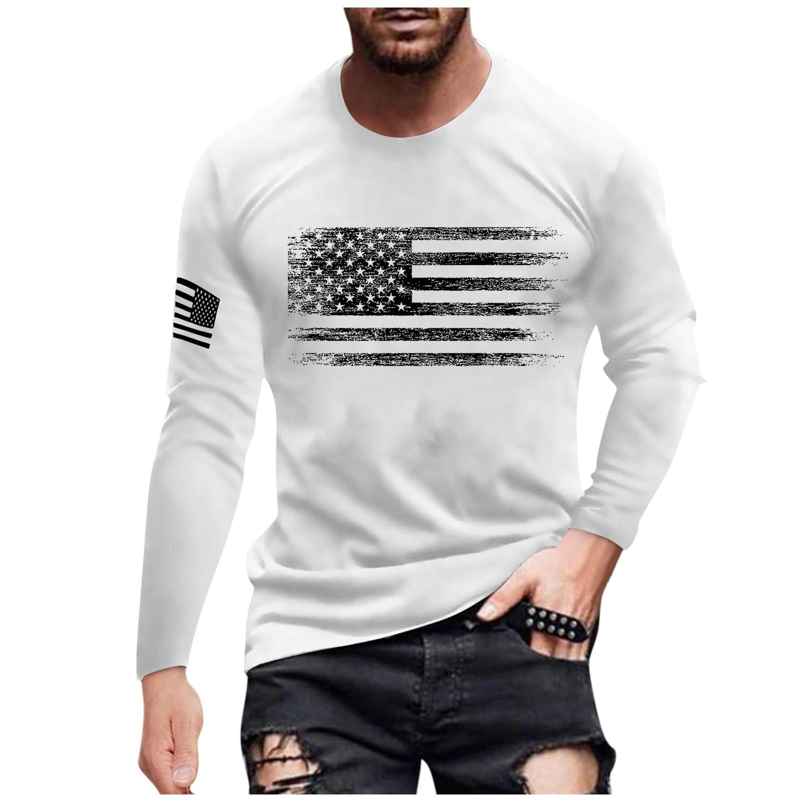 

Мужская футболка с длинным рукавом и принтом осеннего флага Мужская повседневная футболка с длинным рукавом и круглым вырезом XL белый