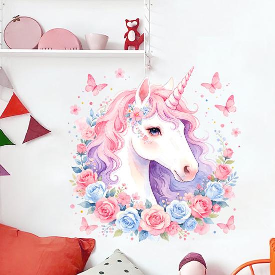 Static Window Cling, Unicorn Pattern Wall Decal, Waterproof Removable No Glue Mark Glass Sticker, Ceramic Tiles Bedroom Decor