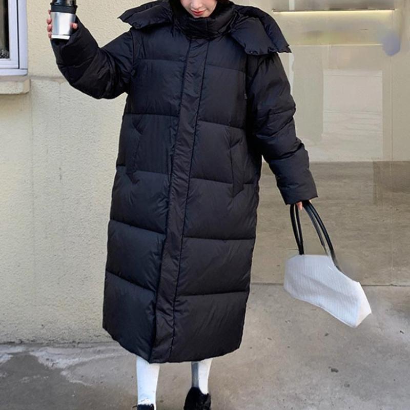 Vielleicht New Solid Color X-Long Straight Winter Coat Women Parkas Clothes Casual Hooded Warm Winter Jacket Female Outerwear