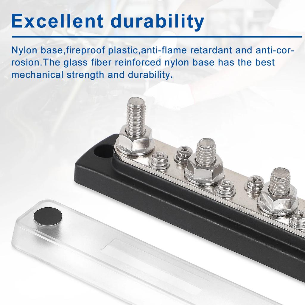 150A 12V-48V 4*M8 New Bus Bar Heavy Duty For Truck Car Black Power Distribution Block Terminal Stud for Marine Boat Truck Yacht