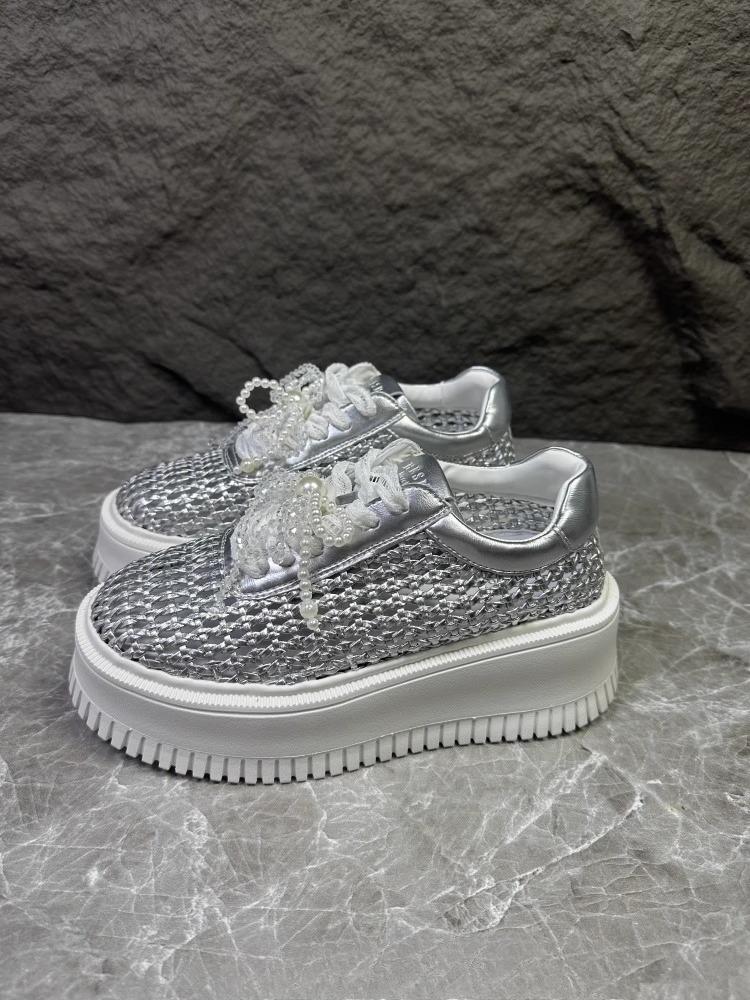 

Fashion Women s Shoes 2025 Summer New Height Increasing Mesh Breathable Platform Shoes Lightweight Lace Up Bow-knot Casual Shoes 40