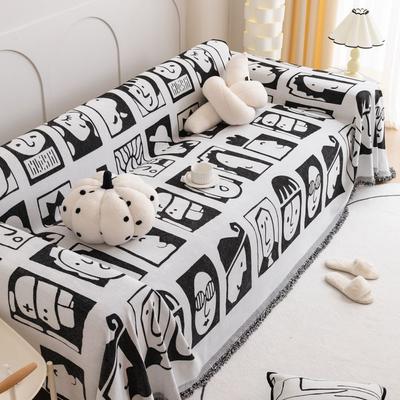 Four Season Cartoon Face Blanket Chenille Soft Sofa Cover Dustproof Anti-cat Scratch Protection Sofa Throw Picnic Blanket Mat