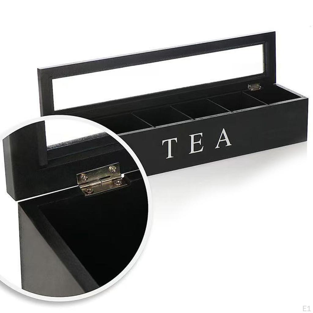 Wooden Tea Bag Holder Organizer Divided Storage Container Multipurpose Sturdy Practical with Clear