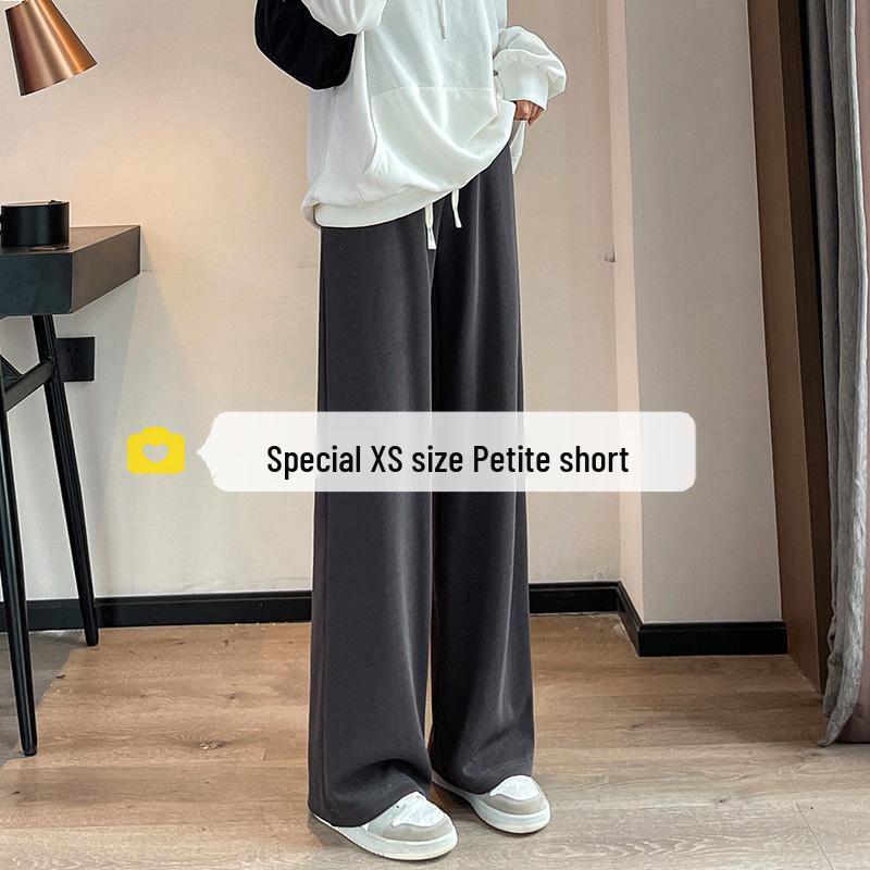 145cm Petite Women's Autumn 2025 Drawstring Wide-Leg Straight Pants - Loose, Slimming Fit