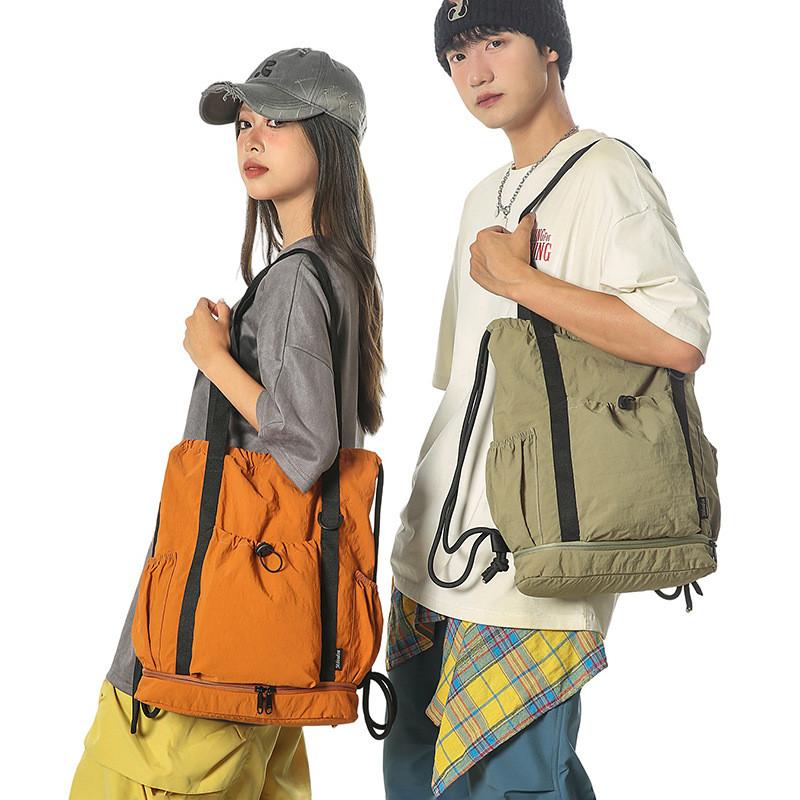 Travel And Hiking Solid Color Nylon Backpack With Drawstring Design