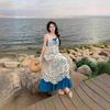 Summer new blue dress temperament long dress seaside vacation sleeveless suspender atmosphere beach dress
