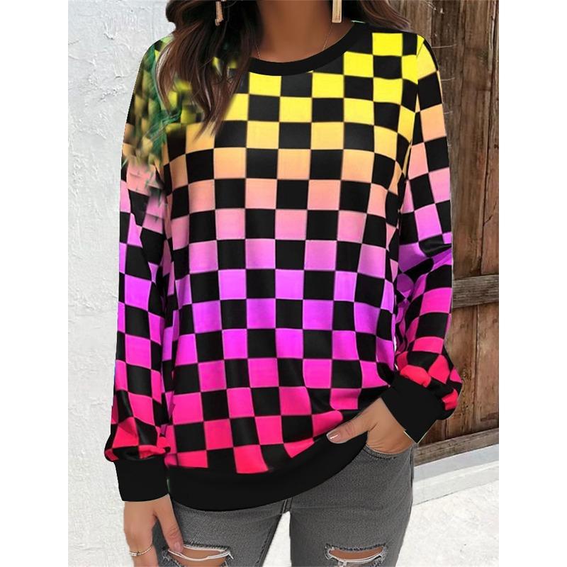 Autumn and Winter Women's 3D Checkered Crew Neck Hoodies & Sweatshirts (women’s)