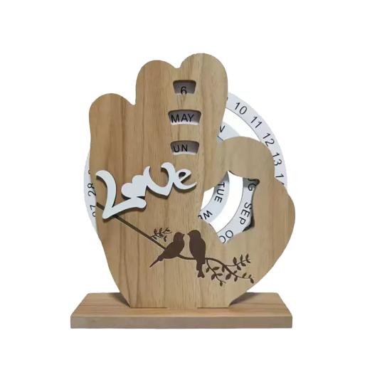Wood Calendar Ornaments Handcrafted Desk Calendar with Adjustable Month Date Sliding Blocks No Paper Core Unique Office Decor Gift