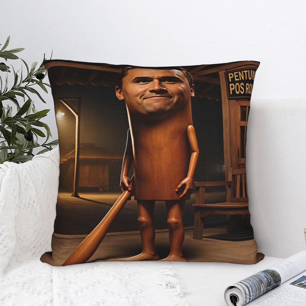 Charlie Kirk Tung Tung Sahur Meme Pillow Cover Soft Cushion Cover Funny Pillow Case For Living Room Bed Chair