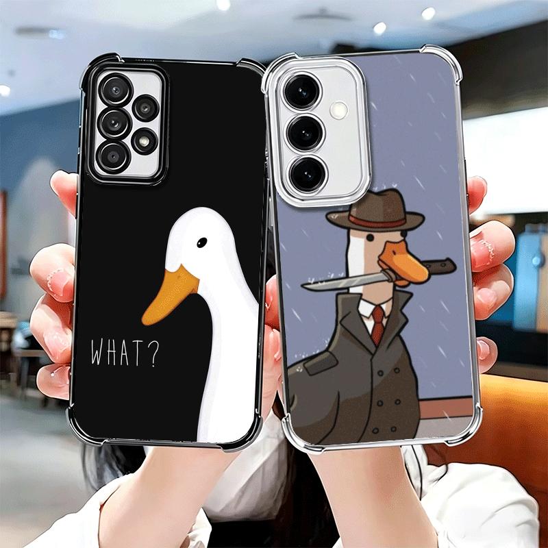 Funny Cartoon Goose Game Plating Phone Case For Samsung A17 A07 A37 A57 A16 A56 A15 A55 A14 A54 A13 A53 A26 A36 A25 A35 A24 A34
