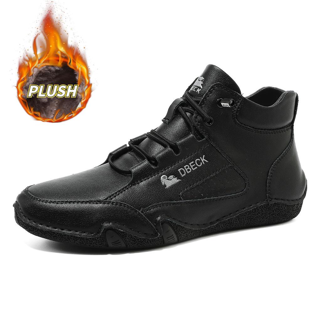 High-Top with Velvet Men's Warm Shoes Men's Casual Shoes Cotton Shoes Top Layer Leather Men