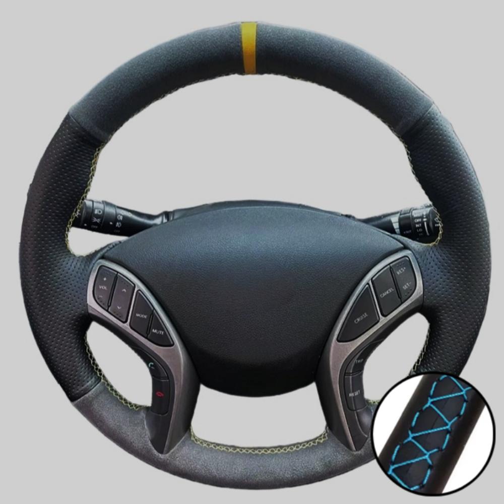 Car Accessories Hand-stitched Black Suede Leather 2011-2016 Avante I30 2012-2016 Steering Wheel Cover For Hyundai Elantra