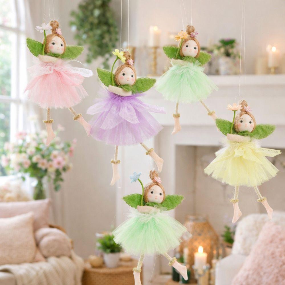 Long Legs Flower Fairy Ornaments with Flower Skirt Girl Hanging Doll  Baby Shower