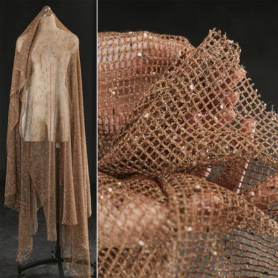 Brown Caramel Particle Mesh See Through Yarn Fabric Dress Clothing Designer Fabric For Sewing Fashion Dress Stage Apparel