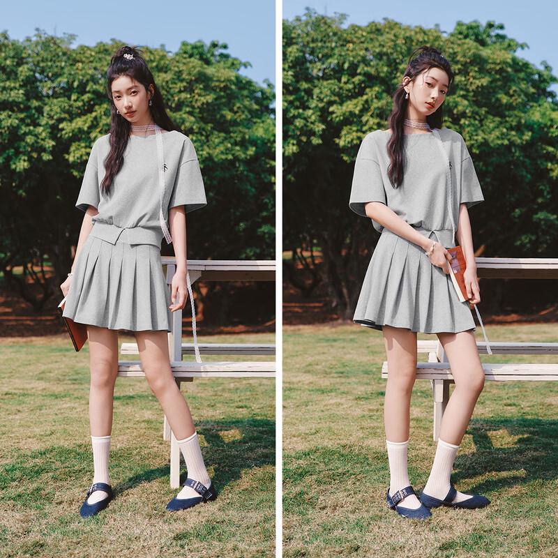 Semir Women's Summer Two-Piece Set: Off-Shoulder Top & Pleated Skirt