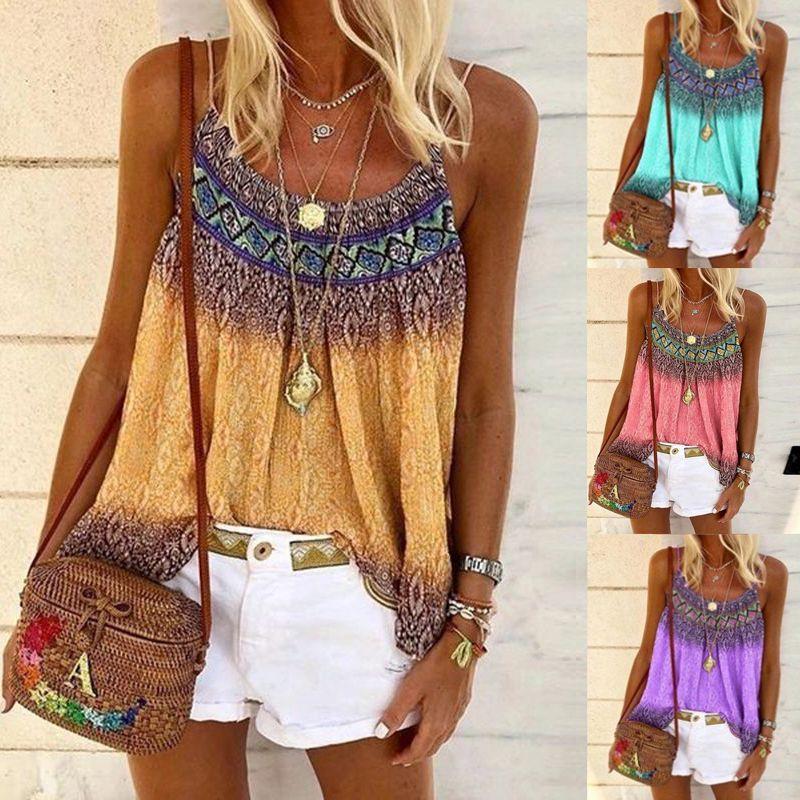 Chic Plus Size Women's Summer Floral Print Sleeveless Cami Blouse For Holidays