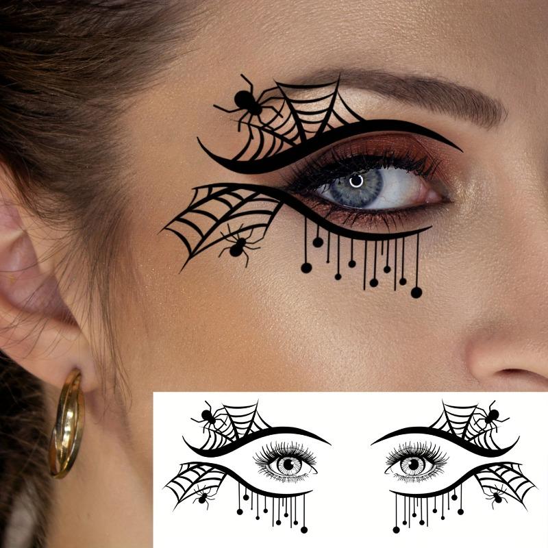 10PCS Halloween Eyes Temporary Tattoo Sticker,Black Spider Web Pumpkin Ghost Black Cat Witch Bat Spider Pattern, Facial Eye Makeup Fake Tattoo Sticker