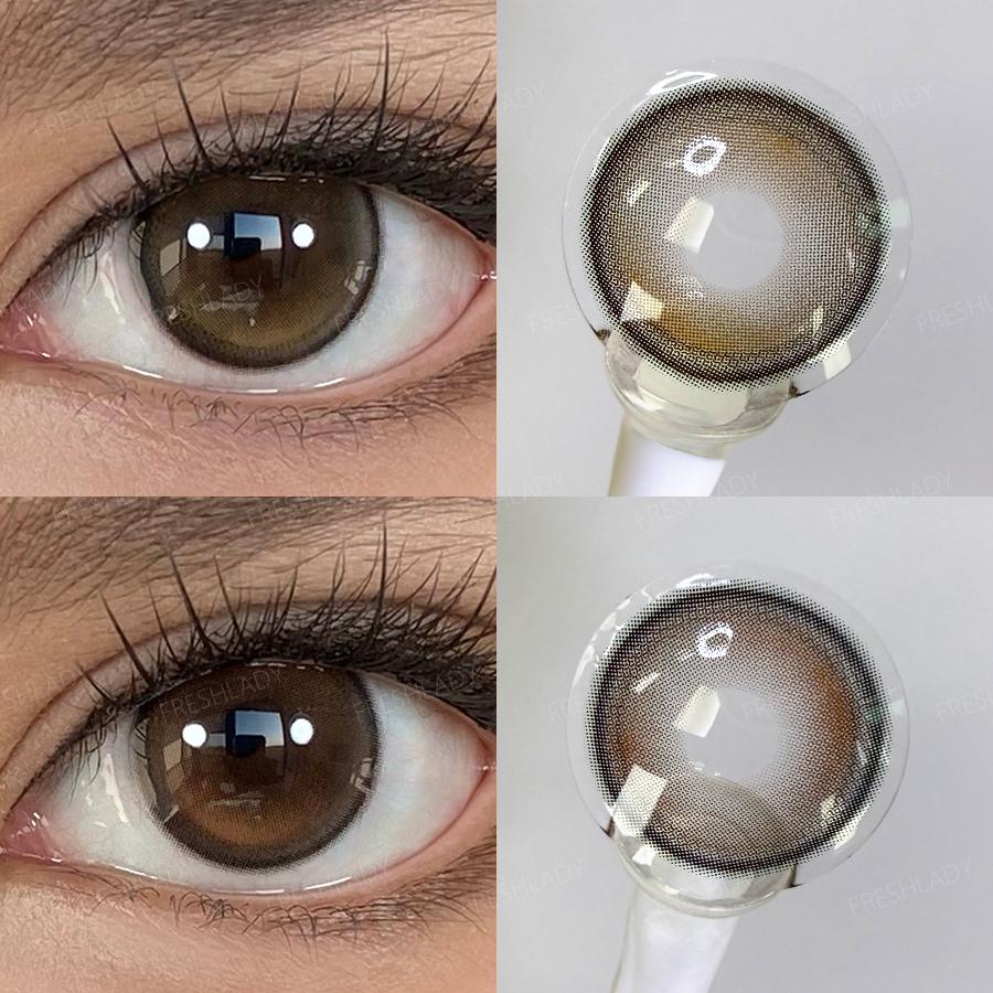 FreshLady 1 Pair 2pcs 14.20mm Natural Brown Colored Contact Lenses, Yearly Disposable 40% Water Contact Lenses