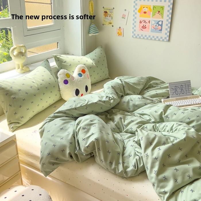 A-class cotton wash set, four-piece set with double-layered gauze bedsheet, duvet cover, and bed skirt, suitable for all seasons