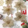 5Pcs 13cm Glitter Christmas Decoration Artificial Flowers Xmas Tree Ornament for New Year Navidad Home Decor Garland Accessories