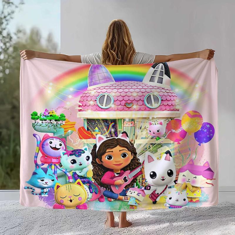 Cute Gabby Dollhouse Cartoon Girl Flannel Blanket,Ultra Soft Warm Plush Throw for Home Bedroom Bed Sofa Cover Camping Picnic
